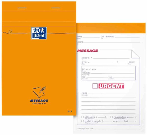 Bloc ORANGE Message agrafé 110 x 170 mm 80 feuilles 80g OXFORD