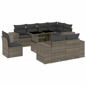 vidaXL Salon de jardin 9 Pièces avec coussins gris résine tressée
