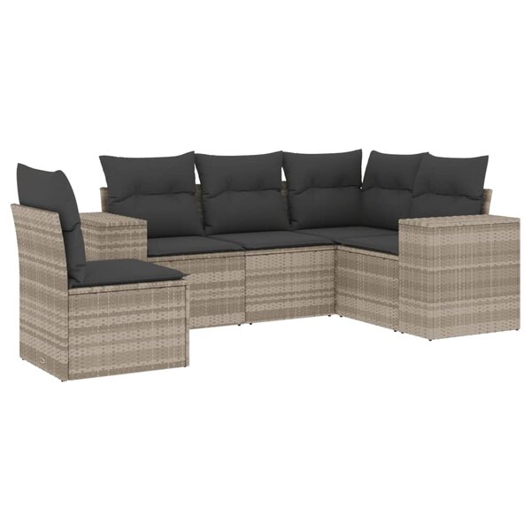 vidaXL Salon de jardin 5 Pièces avec coussins gris clair résine tressée