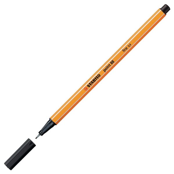 Stylo-feutre, Point 88, pointe fine (0,4 mm), corps en polypropylène orange, encre noire (boîte 50 unités)