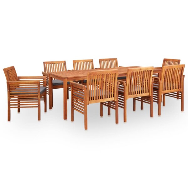 vidaXL Mobilier à dîner d'extérieur 9 Pièces et coussins Acacia solide