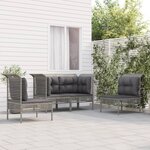 vidaXL Salon de jardin 4 Pièces avec coussins Gris Résine tressée