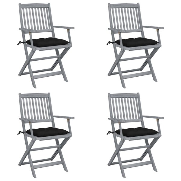 vidaXL Chaises pliables d'extérieur lot de 4 et coussins Bois d'acacia