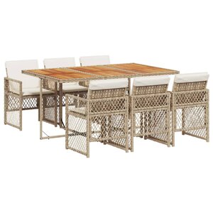 vidaXL Ensemble à manger de jardin et coussins 7 Pièces beige poly rotin