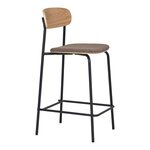2 chaises de bar dossier en bois assise marron avec pieds noirs