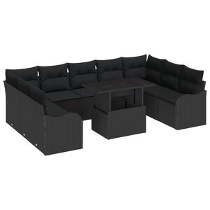 Ensemble de canapé de jardin de 10 pièces avec coussins Rotin poly noir
