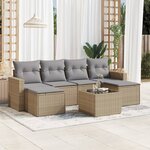 vidaXL Salon de jardin avec coussins 7 Pièces beige résine tressée
