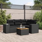 vidaXL Salon de jardin 5 Pièces avec coussins noir résine tressée