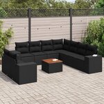 vidaXL Salon de jardin 10 Pièces avec coussins noir résine tressée