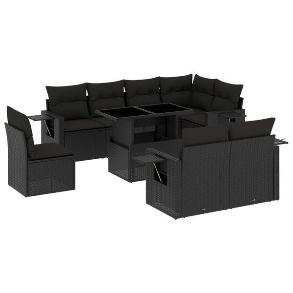 vidaXL Salon de jardin 9 Pièces avec coussins noir résine tressée