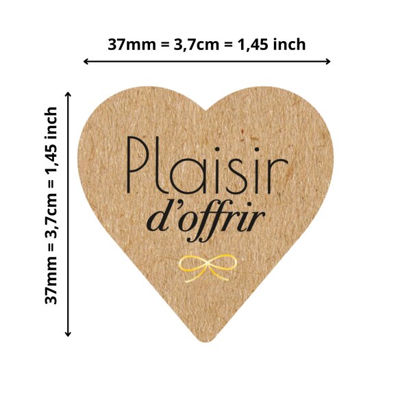 500 Etiquettes Plaisir d'Offir Cœur Kraft Autocollantes en rouleau - 37 x 37 mm - Plaisir d'Offrir - 1 rouleau de 500 Stickers pour fleuriste  entrepreneurs  smallbusiness.