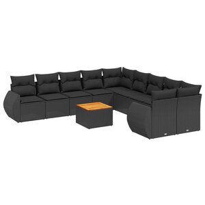 vidaXL Salon de jardin 11 Pièces avec coussins noir résine tressée