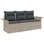 vidaXL Ensemble de Canapé de Jardin 3 Pièces avec Coussins Gris Clair Poly Rattan