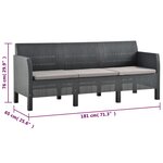 vidaXL Salon de jardin 3 Pièces avec coussins PP Rotin Anthracite