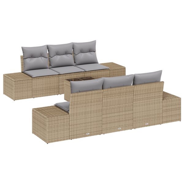 vidaXL Ensemble de canapé de jardin 7 pièces avec coussins Beige Poly Rattan