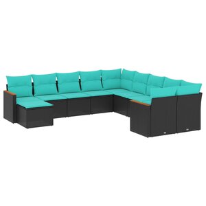 vidaXL Salon de jardin 11 Pièces avec coussins noir résine tressée