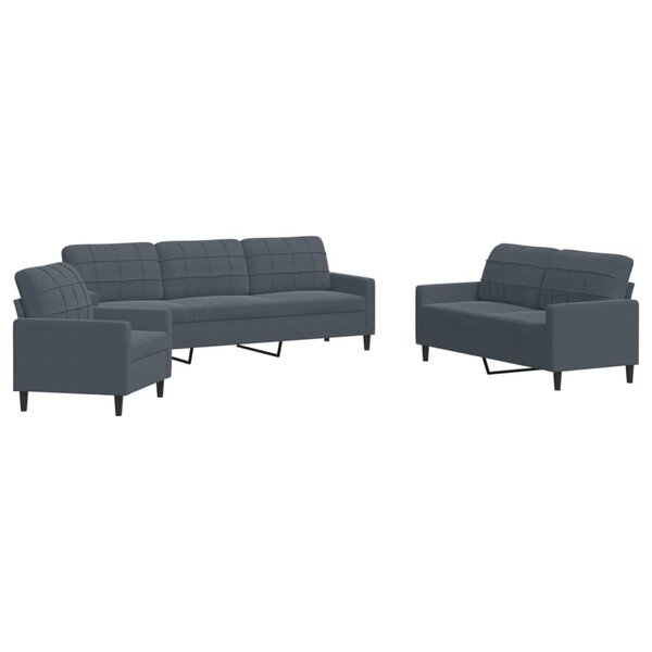 vidaXL Ensemble de canapés 3 Pièces avec coussins Gris foncé Velours