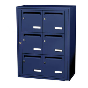 Bloc collectif leabox.com 2x3 grade 3 simple face Intérieur fixation murale Bleu Saphir RAL 5003 finition brillante