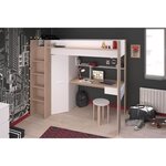 Lit combiné mezzanine enfant chêne et blanc  sommier inclus 90 x 200 cm
