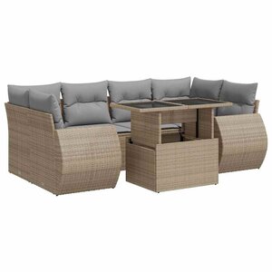 vidaXL Salon de jardin avec coussins 7 Pièces beige résine tressée