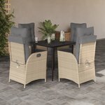 vidaXL Ensemble à manger de jardin avec coussins 5Pièces Beige poly rotin