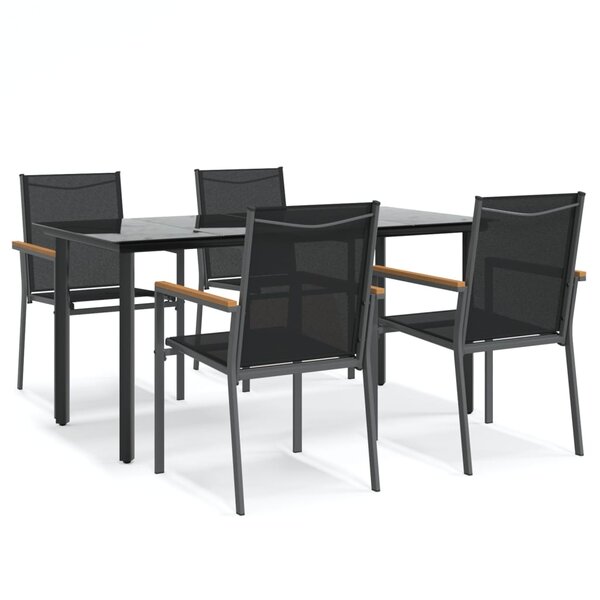 vidaXL Ensemble à manger de jardin 5 Pièces noir textilène et acier