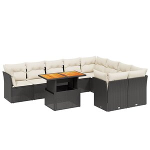 vidaXL Salon de jardin 10 Pièces avec coussins noir résine tressée