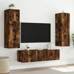 vidaXL Meubles TV muraux et lumières LED 2Pièces chêne fumé 80x35x31 cm