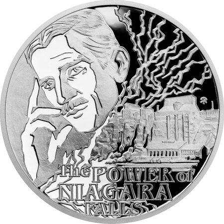 Pièce de monnaie en argent 1 dollar g 31.1 (1 oz) millésime 2023 nikola tesla niagara falls