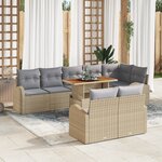 vidaXL Ensemble de Salle à Manger de Jardin 9 Pièces avec Coussins Beige Poly Rattan Acacia