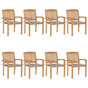 vidaXL Chaises de jardin empilables avec coussins lot de 8 Teck solide