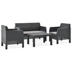 vidaXL Salon de jardin 4 Pièces avec coussins PP Rotin Anthracite