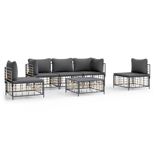 vidaXL Salon de jardin 6 Pièces avec coussins anthracite résine tressée