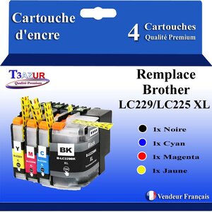T3AZUR -Lot de 4 Cartouches compatibles avec Brother LC225XL LC229XL pour Brother MFC-J5625DW MFC-J5720DW