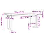 vidaXL Table basse cadre en O 110x40x45 cm bois de pin massif et fonte