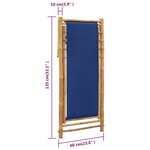 vidaXL Chaise de terrasse Bambou et toile Bleu marine