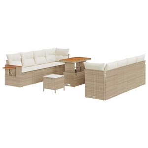 vidaXL Ensemble de canapé de jardin 11 Pièces Beige polyrotin