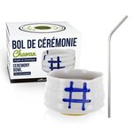 Bol de cérémonie japonais Chawan Blanc + 4 pailles en inox