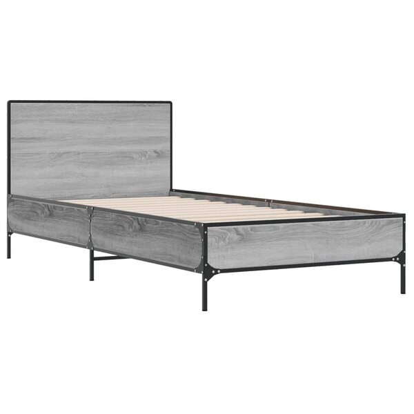 vidaXL Cadre de lit sonoma gris 90x190 cm bois d'ingénierie et métal