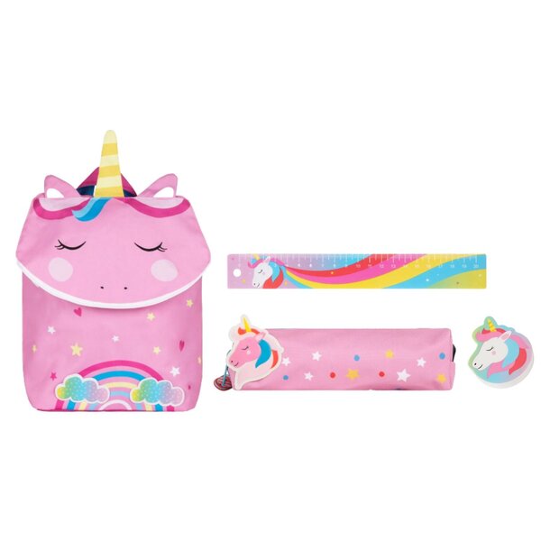 Kit Rentrée Scolaire Licorne : Sac À Dos Et Accessoires : Trousse Gourde Règle Souple Et Maxi Gomme - Draeger paris