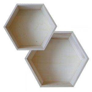 2 étagères hexagonales en bois - 27 x 23 5 cm et 30 x 26 5 cm