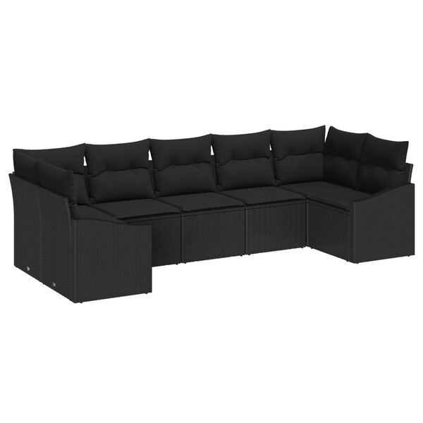 vidaXL Ensemble de jardin de salle à manger de 7 pièces avec coussins en poly rattan noir