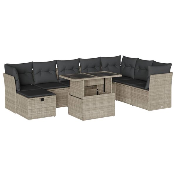 vidaXL Salon de jardin 9 Pièces avec coussins gris clair résine tressée