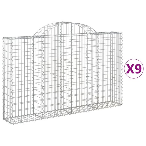 vidaXL Paniers à gabions arqués 9 Pièces 200x30x120/140 cm Fer galvanisé