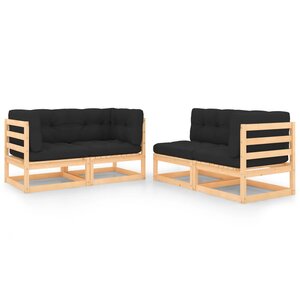 vidaXL Salon de jardin 4 Pièces avec coussins Bois de pin massif
