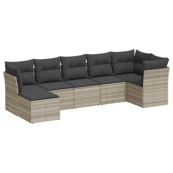 vidaXL Salon de jardin avec coussins 7 Pièces gris clair résine tressée