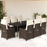 vidaXL Ensemble à manger de jardin et coussins 9 Pièces marron poly rotin