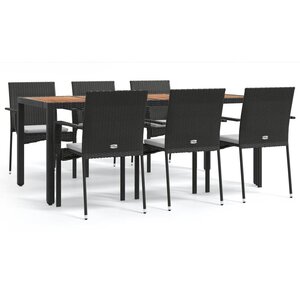 vidaXL Ensemble à manger de jardin coussins 7Pièces Noir Résine tressée
