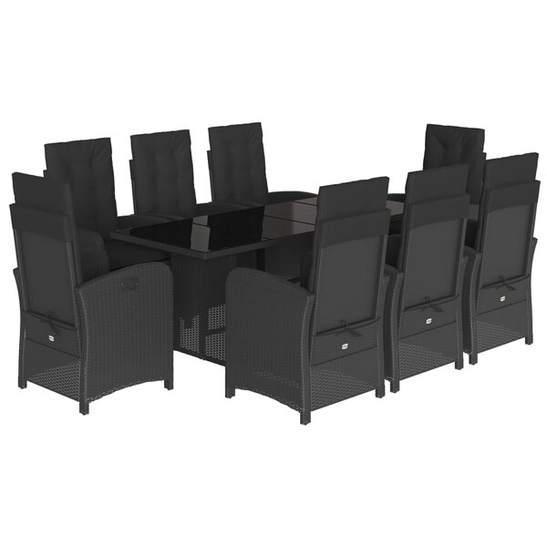 vidaXL Ensemble à manger de jardin 9Pièces coussins noir résine tressée