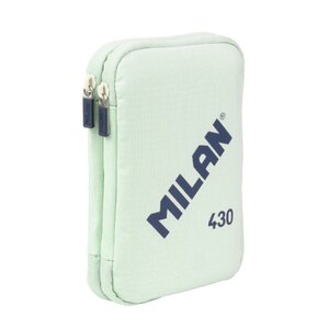 Trousse à crayons à deux niveaux Milan Collection 430 avec 2 gommes  un taille-crayon  un crayon  un stylo à bille P1 Touch Blue  une règle  12 crayons de couleur et 18 marqueurs - Vert
